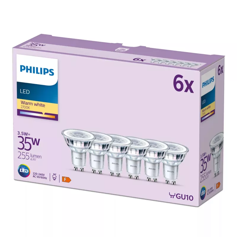 Philips Spot 35W PAR16 GU10 x6, 3,5 W, 35 W, GU10, 255 lm, 15000 h, Warmweiß
