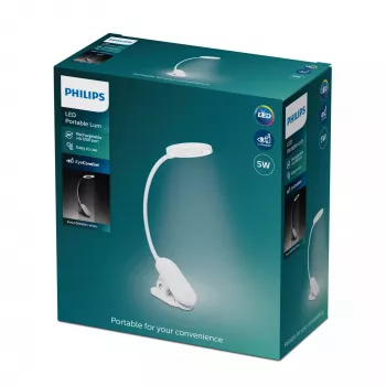 Philips Functional Forys Clip Desk Light, White, Plastic, Bedroom, Living room, Office, Contemporary, IP20, III