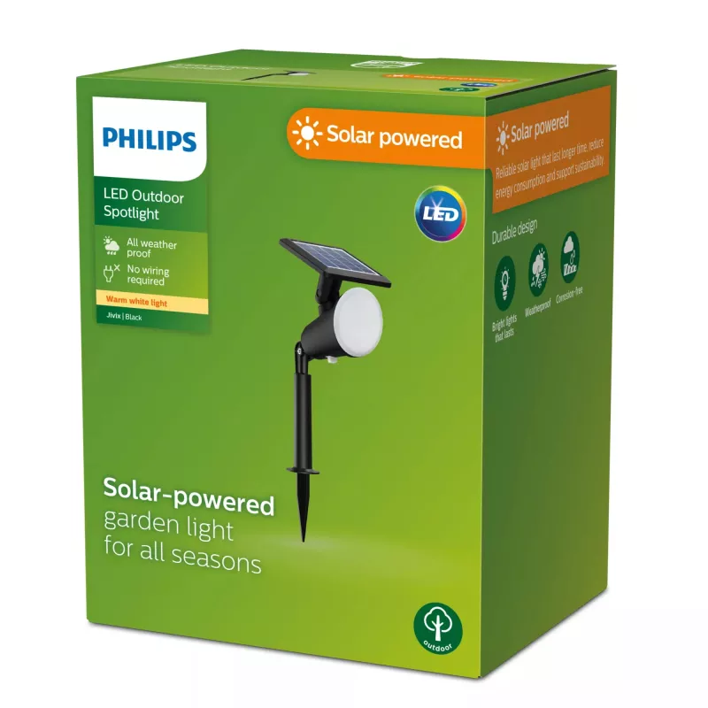 Philips Jivix Bodenspots/Erdspieß 1,4 W, Außen-Stand-/Pfostenleuchte, Schwarz, Kunststoff, IP44, Terrasse, Garten, III