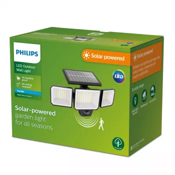 Sicherheitsbeleuchtung Philips Securit 8,7 W LED Solar 5000 K, 4 V Batterie, schwarzes Kunststoffgehäuse