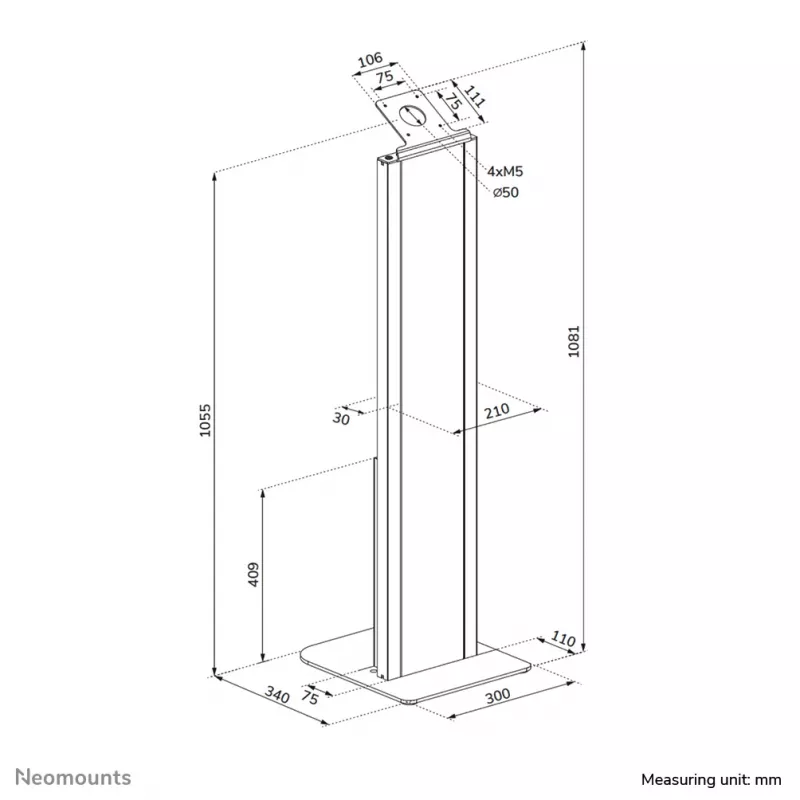 Tablet-Bodenständer Neomounts FL15-628BL1 — universell, abschließbar, max. Belastung 3 kg, Schwarz