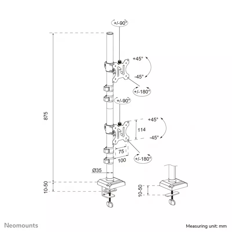 Neomounts DS60-600BL2V Dual-Monitorarm 10-32 Zoll, Klemme/Tischdurchführung, 9 kg, 25.4 cm (10 Zoll), 81.3 cm (32 Zoll), 100 x 100 mm, Schwarz
