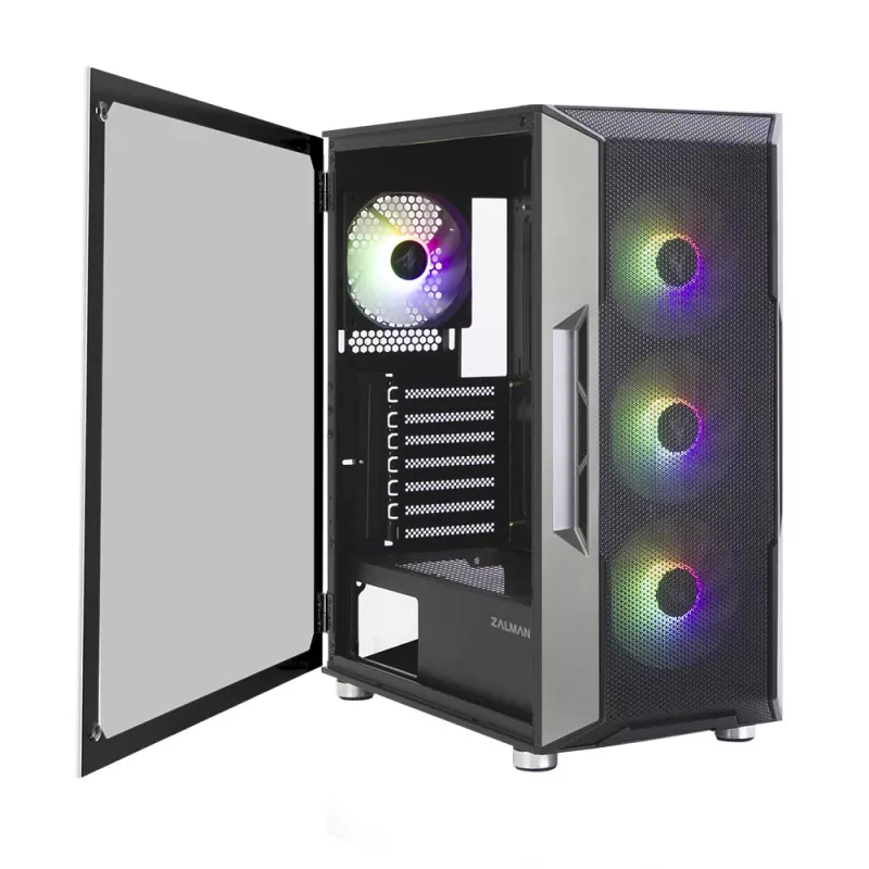 Zalman I3 Neo ATX Mid Tower PC-Gehäuse Mesh-Front für effiziente Kühlung 3 vorinstallierte Lüfter Midi Tower Schwarz