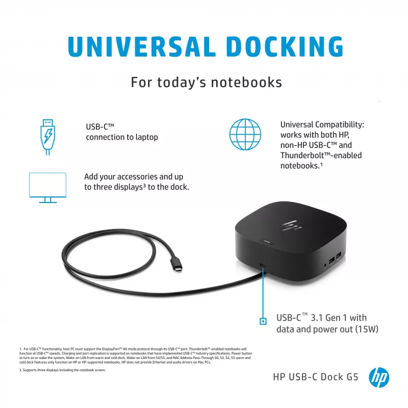 HP USB-C Dock G5 Kabelgebunden USB 3.2 Gen 1 Typ-C Schwarz 100W