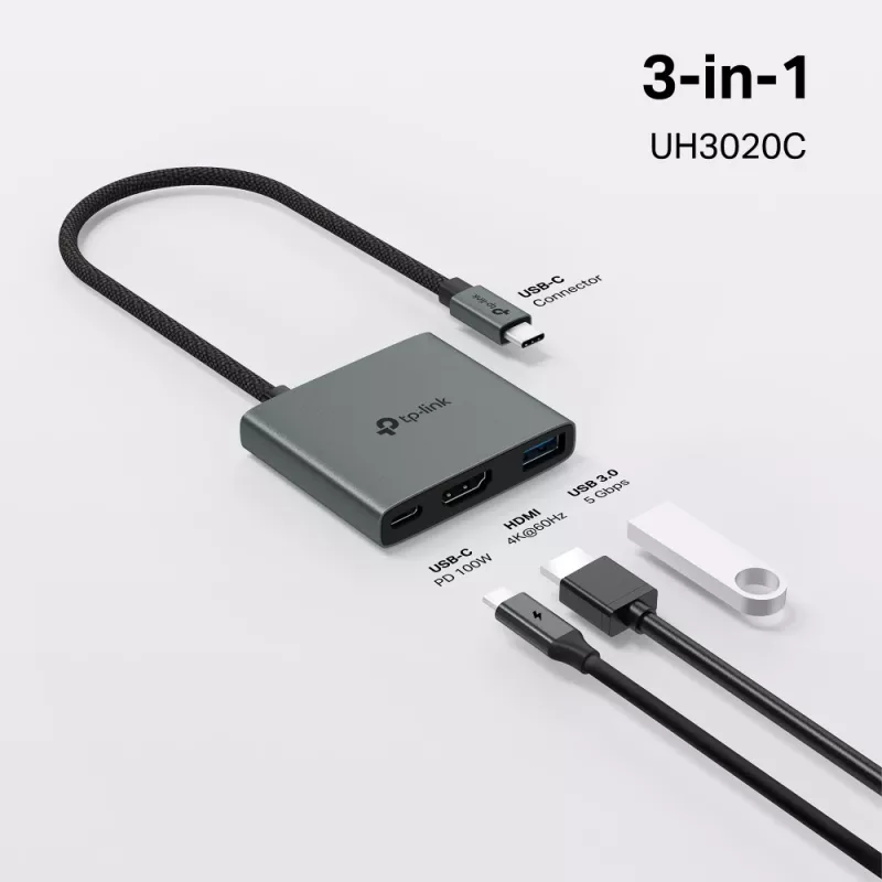 TP-Link UH3020C Schnittstellen-Hub USB Type-C 5000 Mbit/s Grau