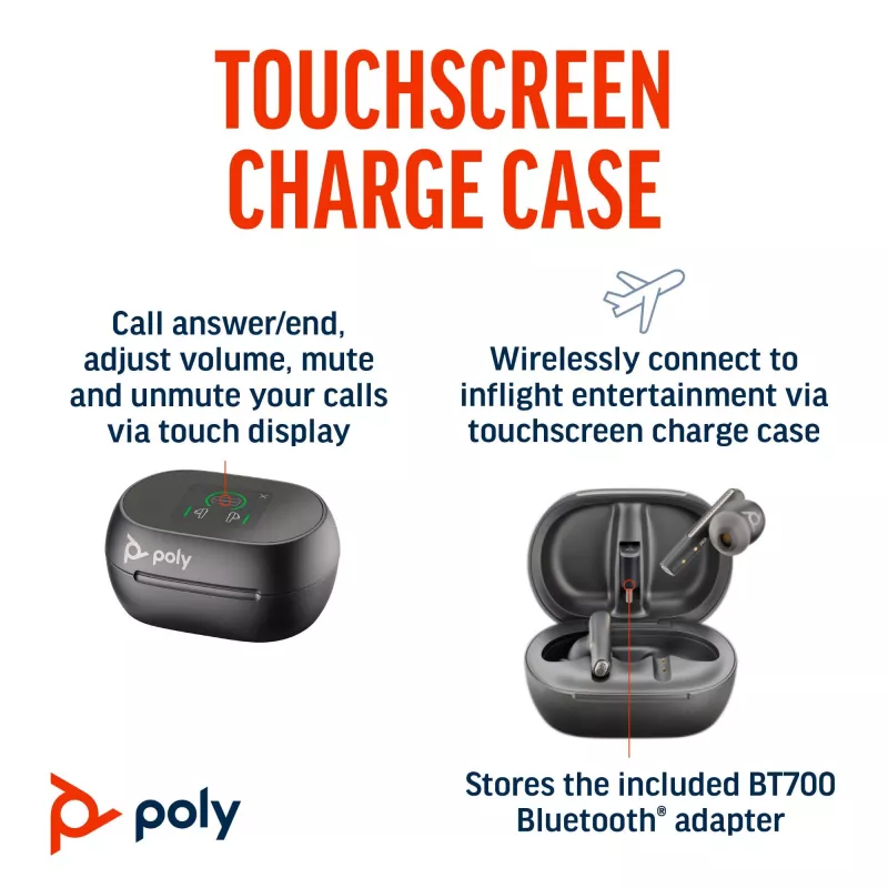 HP Poly Voyager Free 60+ UC Carbon Schwarz Earbuds +BT700 USB-C Adapter +Touchscreen-Ladecase