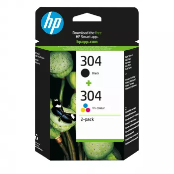 HP 304 2er-Pack Schwarz/Dreifarbig Original Tintenpatronen, Schwarz, Cyan, Magenta, Gelb, Pigmenttinte, 2 St., 120 Seiten, 100 Seiten