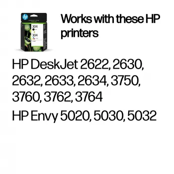 HP 304 2er-Pack Schwarz/Dreifarbig Original Tintenpatronen, Schwarz, Cyan, Magenta, Gelb, Pigmenttinte, 2 St., 120 Seiten, 100 Seiten