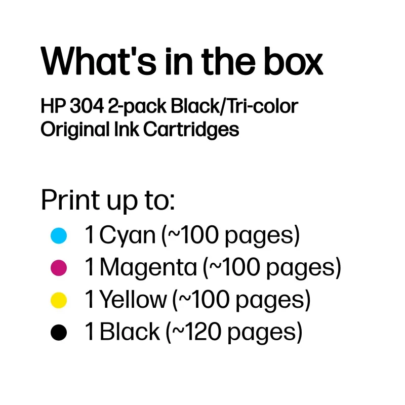 HP 304 2er-Pack Schwarz/Dreifarbig Original Tintenpatronen, Schwarz, Cyan, Magenta, Gelb, Pigmenttinte, 2 St., 120 Seiten, 100 Seiten