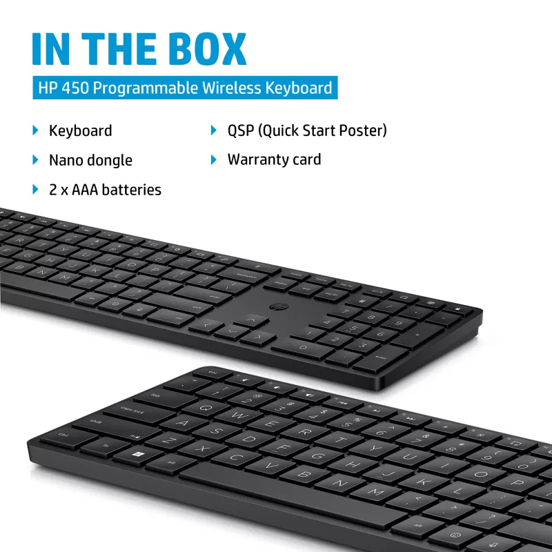 HP 450 Programmierbare kabellose Tastatur Full-Size RF Wireless USB Schwarz