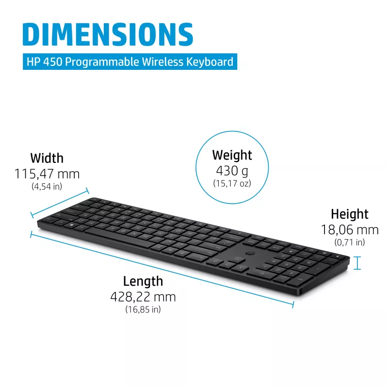 HP 450 Programmierbare kabellose Tastatur Full-Size RF Wireless USB Schwarz