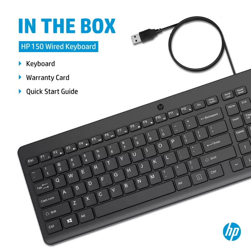HP 150 Kabelgebundene Tastatur Full-Size USB Schwarz 664R5AA#ABD
