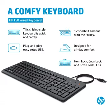 HP 150 Kabelgebundene Tastatur Full-Size USB Schwarz 1m Kabel