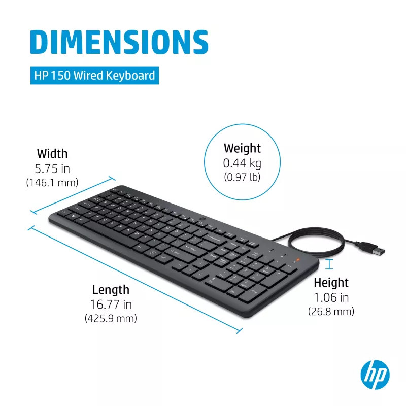 HP 150 Kabelgebundene Tastatur Full-Size USB Schwarz 1m Kabel