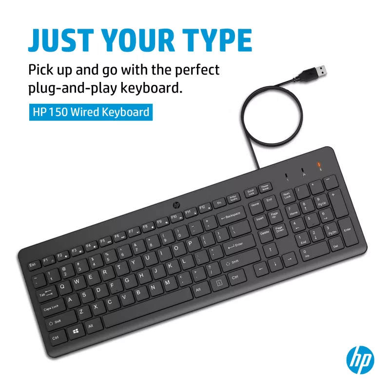 HP 150 Kabelgebundene Tastatur Full-Size USB Schwarz 1m Kabel