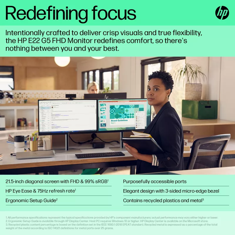 HP E-Series E22 G5 FHD Monitor, 54,6 cm (21,5 Zoll), Full HD, LCD, 5 ms
