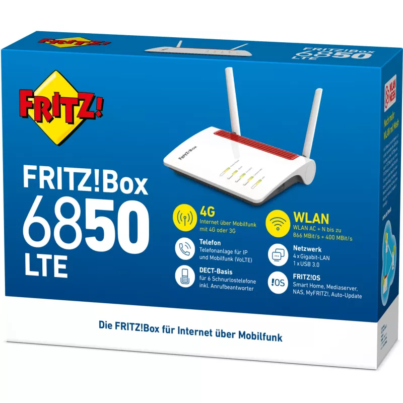 Box FRITZ 6850 LTE Wireless-Router Gigabit Ethernet Dualband (2,4 GHz / 5 GHz) 4G Weiß
