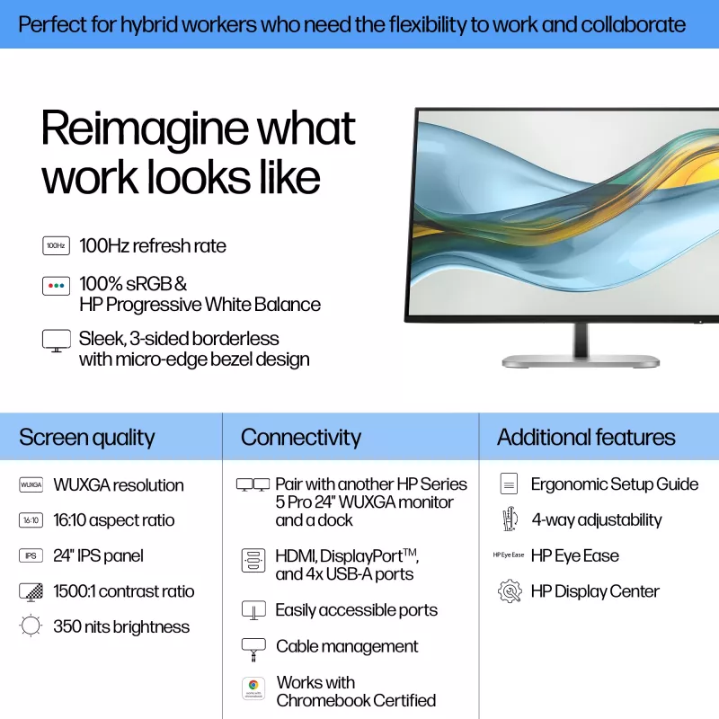 HP Series 5 Pro 24 Zoll WUXGA Monitor - 524pn, 61 cm (24 Zoll), WUXGA, LCD, 5 ms, Schwarz