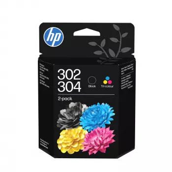 HP 302/304 Tri-Color/Schwarz Tintenpatrone Kombi 2er-Pack, Schwarz, Cyan, Magenta, Gelb, pigmentierte Tinte, farbstoffbasierte Tinte, 2 Stk., 120 Seiten
