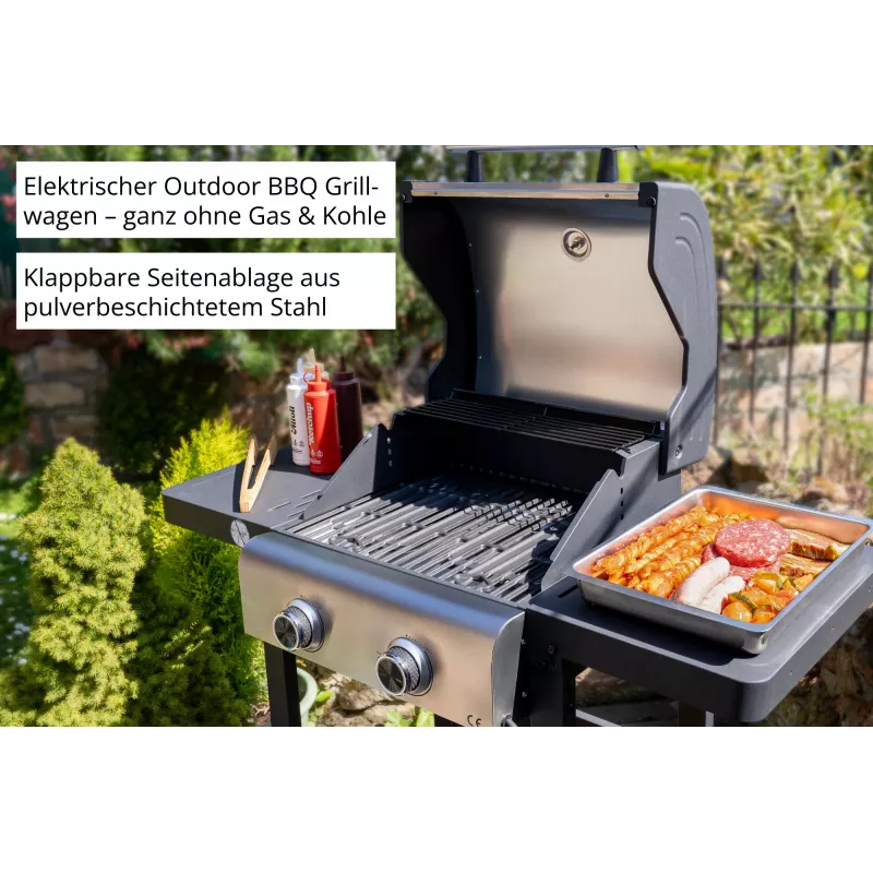 Unold 58595 Barbecue Grill-Wagen BUDDY Cart Elektrisch Schwarz, Edelstahl 2600 W