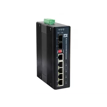 LevelOne 6-Port Gigabit Industrie-Switch, 1 x SFP, 1 x SFP/RJ45 Combo, -40°C bis 75°C, DIN-Schiene