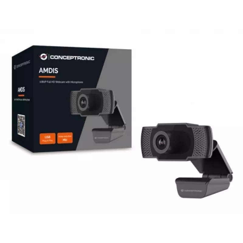 Conceptronic AMDIS 1080P Full HD Webcam mit Mikrofon, 2 MP, 1920 x 1080 Pixel, Full HD, 30 fps, 1280x720@30fps, 1920x1080@30fps, M-JPEG, YUV