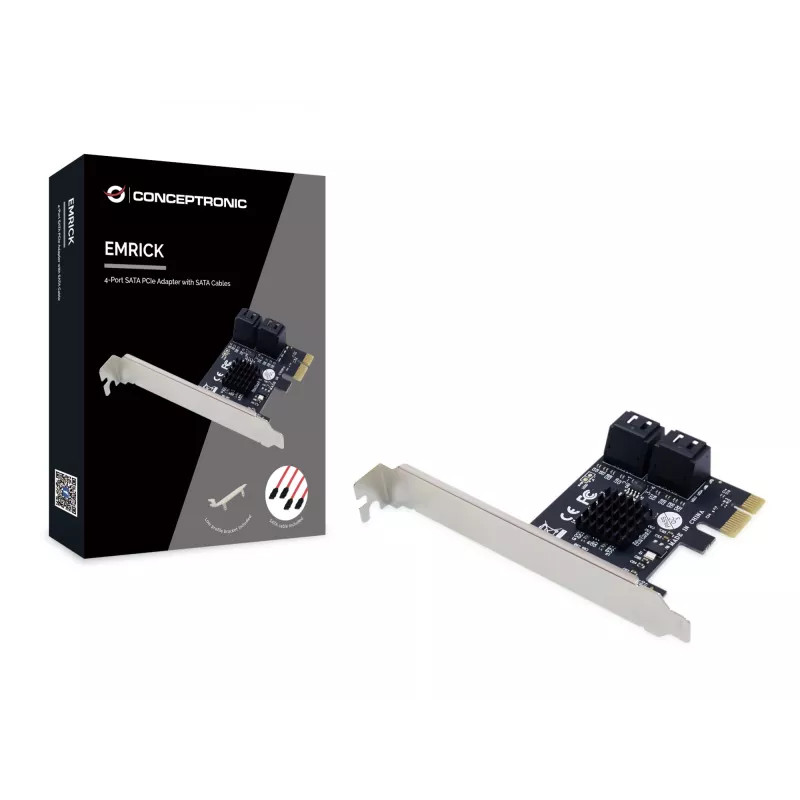 Conceptronic EMRICK 4-Port SATA PCIe Adapter mit SATA-Kabeln