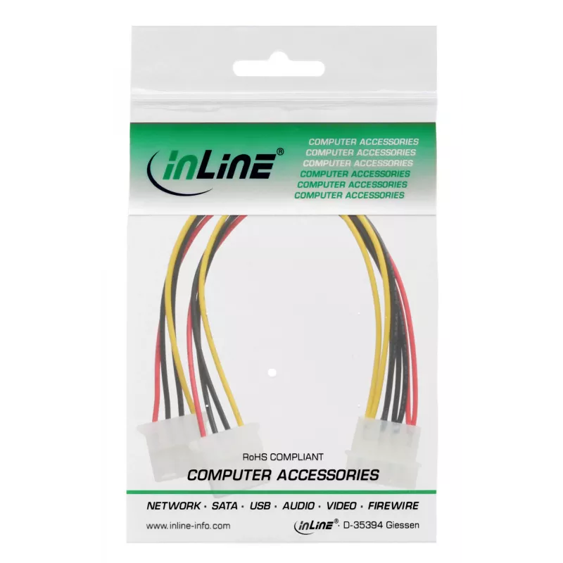 InLine Internes Strom-Y-Kabel 1x 5,25 Zoll Molex / 2x 5,25 Zoll Molex 0,20 m