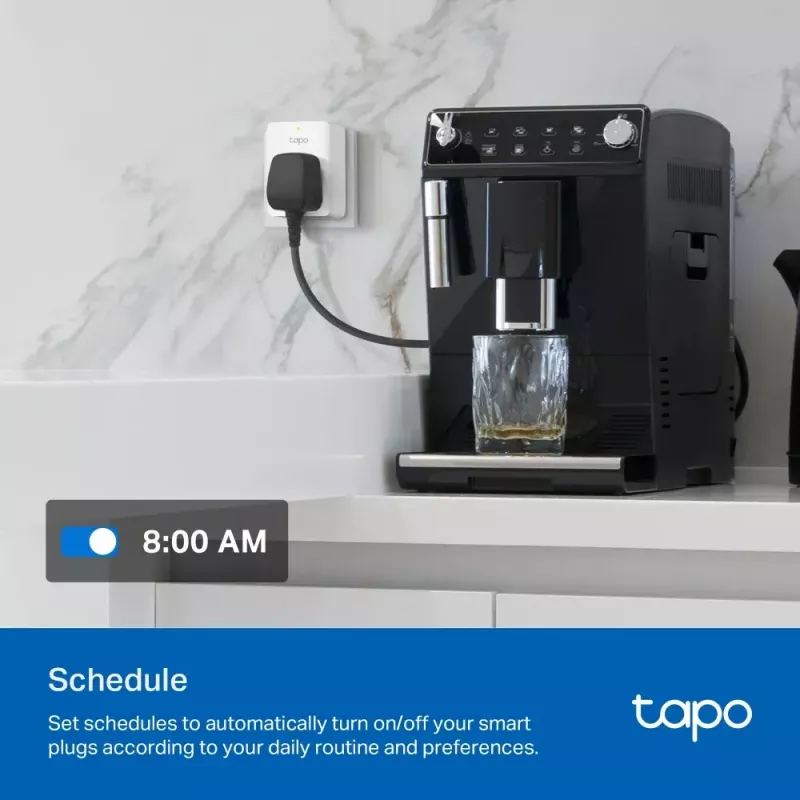 Smarte Steckdose TP‑Link Tapo Mini P110M — Wi‑Fi/Bluetooth Smart-Steckdose für Innenräume, 16 A, 100–240 V, 3680 W, weiß