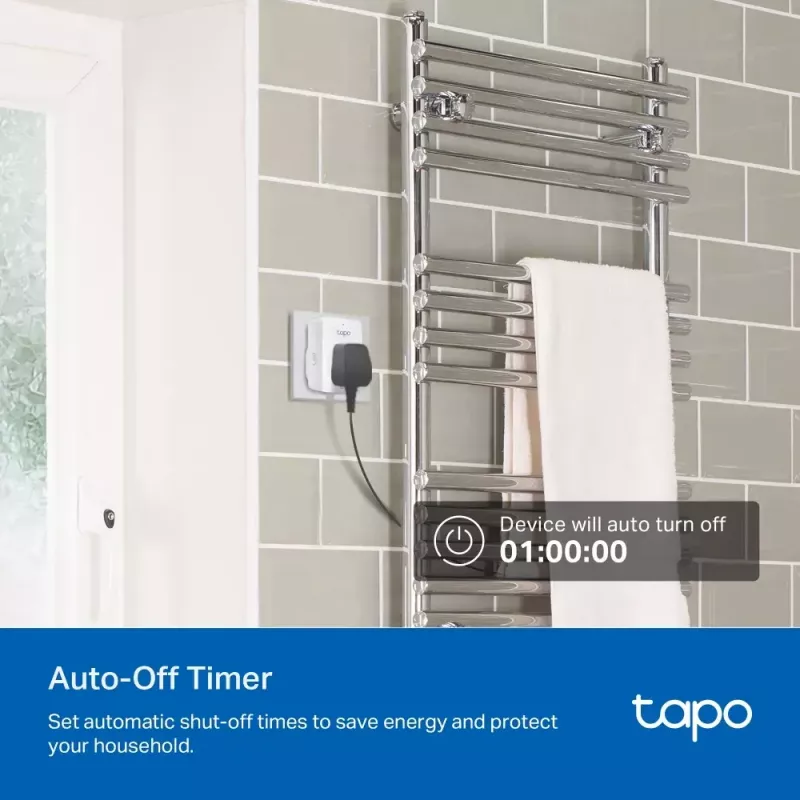 Smarte Steckdose TP‑Link Tapo Mini P110M — Wi‑Fi/Bluetooth Smart-Steckdose für Innenräume, 16 A, 100–240 V, 3680 W, weiß