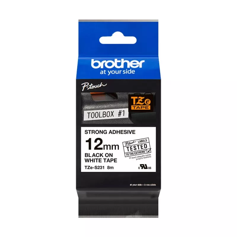 Klebeband Brother TZeS231 Schwarz auf Weiß 1,2 cm 8 m