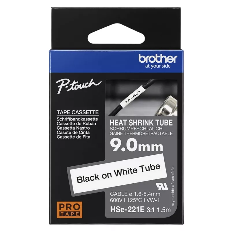 Schrumpfschlauch Brother HSE-221E Schwarz Weiß 150 cm
