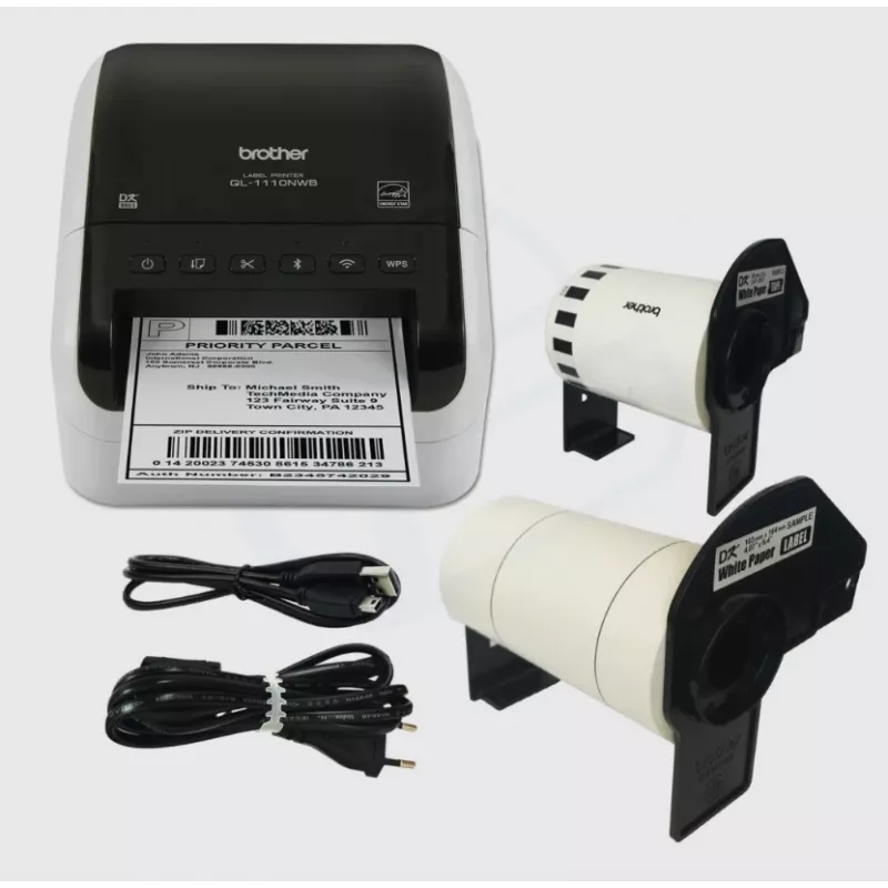 Brother QL-1110NWB, DK, Direktthermo, 300 x 300 DPI, 110 mm/s, Kabelgebunden & Drahtlos, Schwarz, Weiß