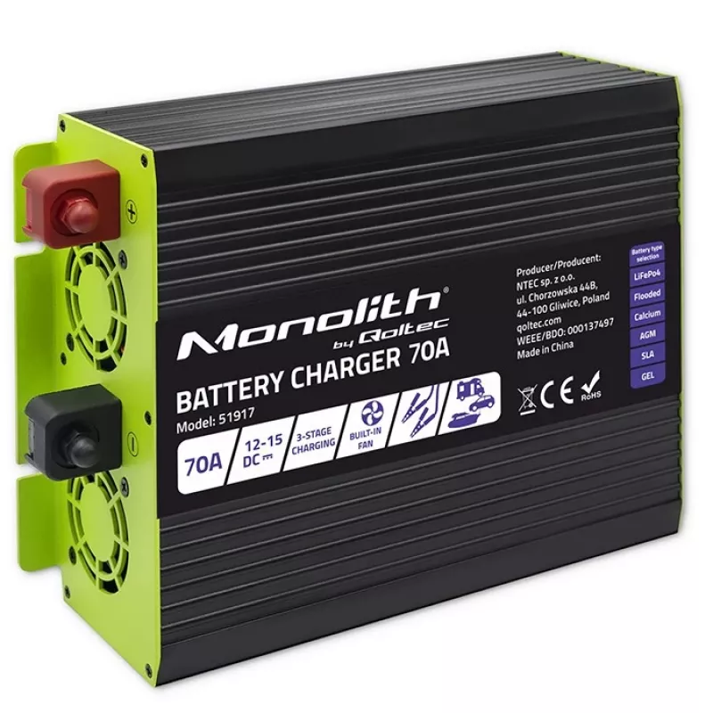 Batterieladegerät QOLTEC 51917 für LiFePO4/AGM/GEL/SLA-Batterien, 70 A Ausgang