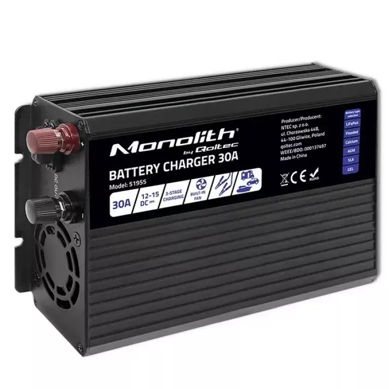 Batterieladegerät QOLTEC 51955 — 30A 12V für LiFePO4, AGM, GEL, SLA