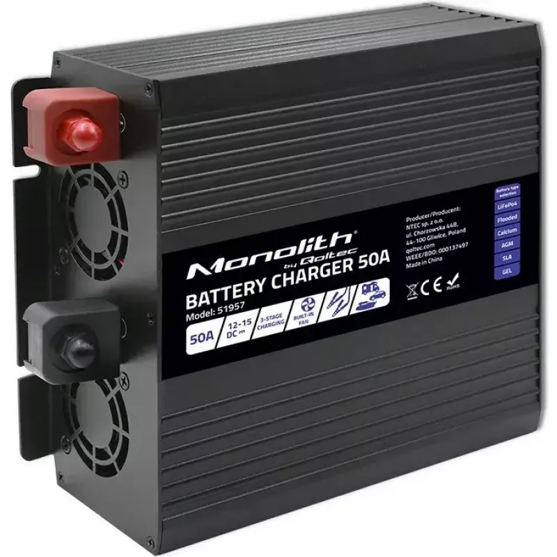 Batterieladegerät QOLTEC 51957 50A 12V für LiFePO4, AGM, GEL, SLA-Batterien