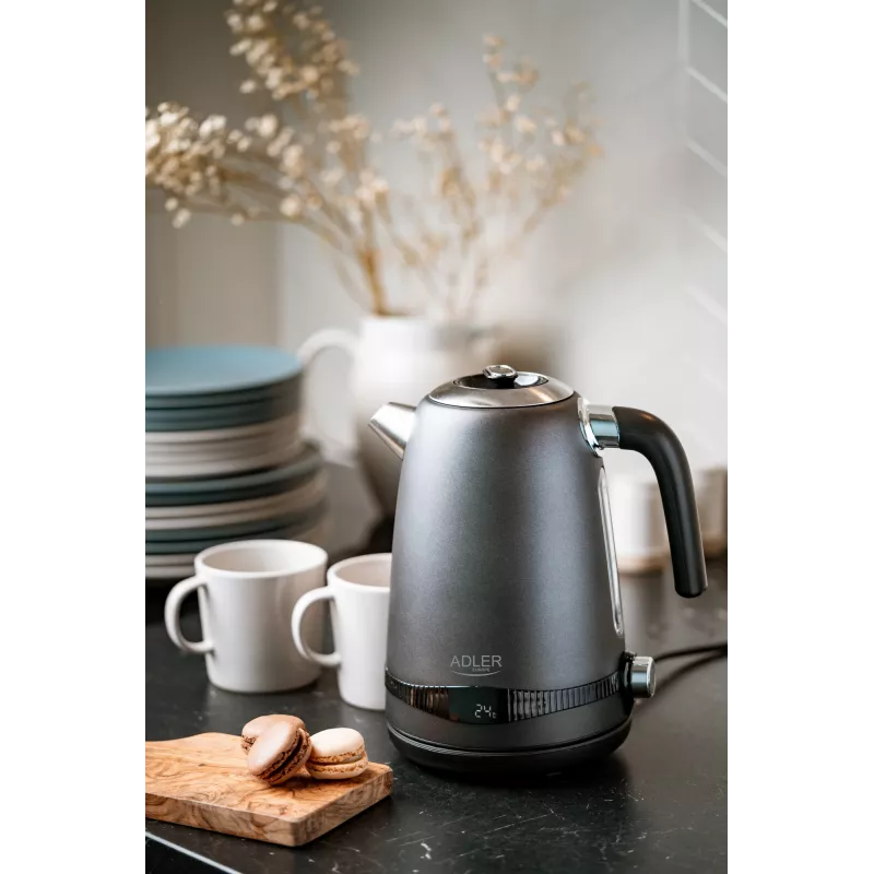 Adler Wasserkocher | AD 1295g SS | Elektrisch | 2200 W | 1,7 L | Edelstahl | 360° drehbarer Sockel | Grau