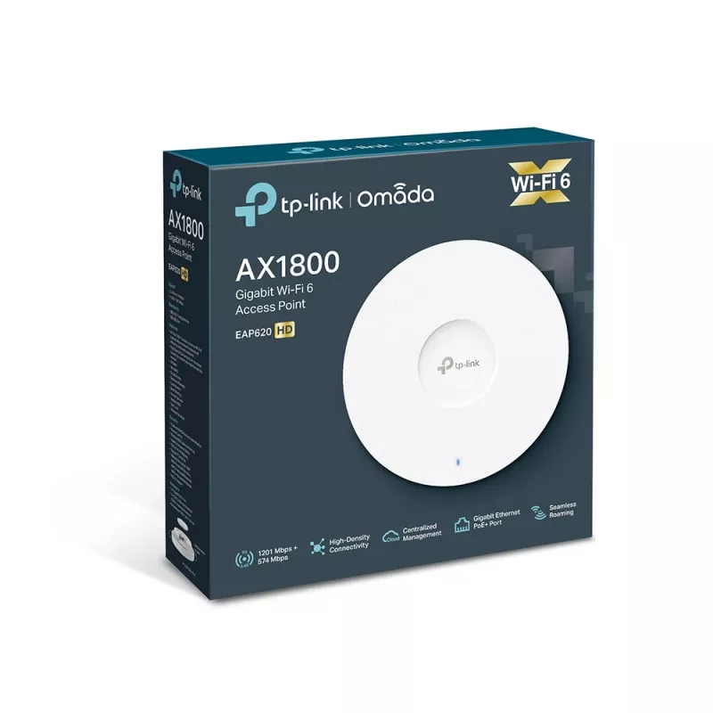 Access Point | TP-LINK | Omada | 1800 Mbit/s | IEEE 802.11a | IEEE 802.11g | IEEE 802.11n | IEEE 802.11ac | IEEE 802.11ax | 1x10/100/1000M | EAP620HD
