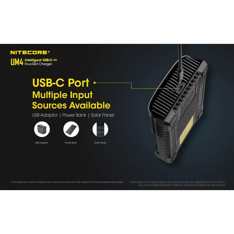 Nitecore UM4 Ladegerät Haushaltsbatterie DC Lithium-Eisenphosphat Lithium-Ionen Nickel-Cadmium