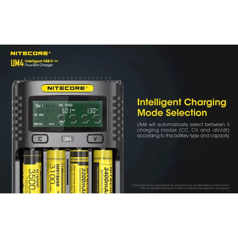 Nitecore UM4 Ladegerät Haushaltsbatterie DC Lithium-Eisenphosphat Lithium-Ionen Nickel-Cadmium