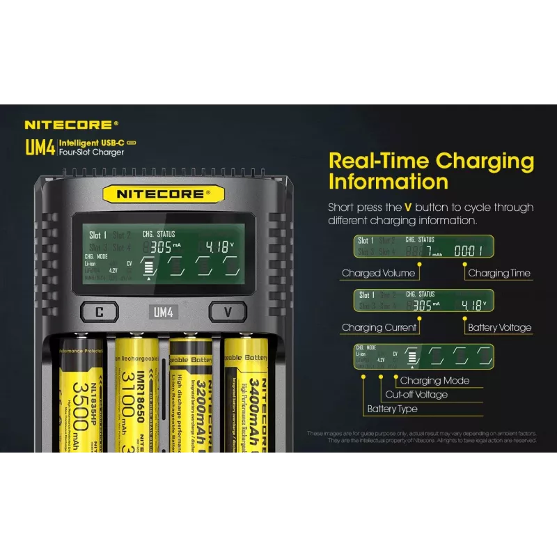 Nitecore UM4 Ladegerät Haushaltsbatterie DC Lithium-Eisenphosphat Lithium-Ionen Nickel-Cadmium