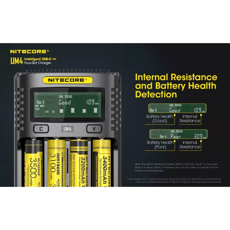 Nitecore UM4 Ladegerät Haushaltsbatterie DC Lithium-Eisenphosphat Lithium-Ionen Nickel-Cadmium