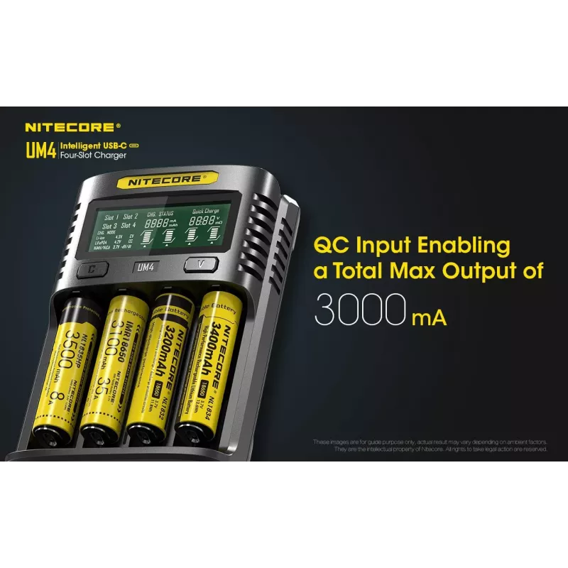 Nitecore UM4 Ladegerät Haushaltsbatterie DC Lithium-Eisenphosphat Lithium-Ionen Nickel-Cadmium