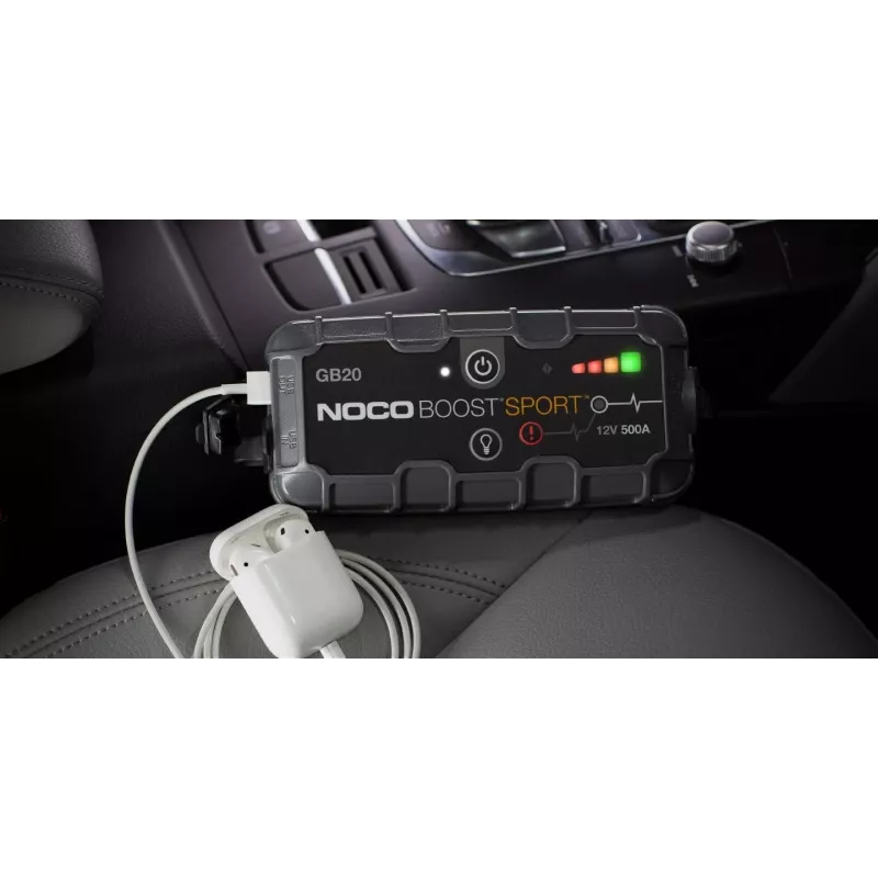 Starthilfegerät NOCO GB20 500A Lithium-Ionen, 24Wh, IP65, 1x USB 5V/2.1A, integrierte Taschenlampe, für Benzinmotoren bis 4L