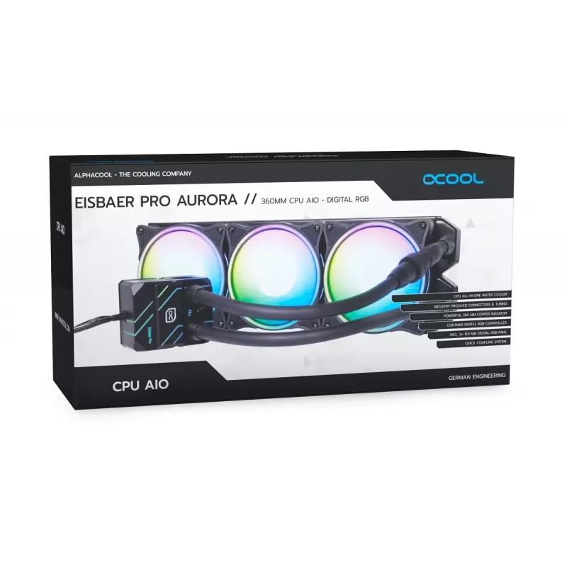 Alphacool Eisbaer Pro Aurora 360 Prozessor All-in-One-Flüssigkeitskühler 12 cm Schwarz, Weiß 1 St.