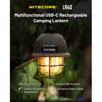 USB-betriebene Camping-Laterne Nitecore LR40 100 lm Olive
