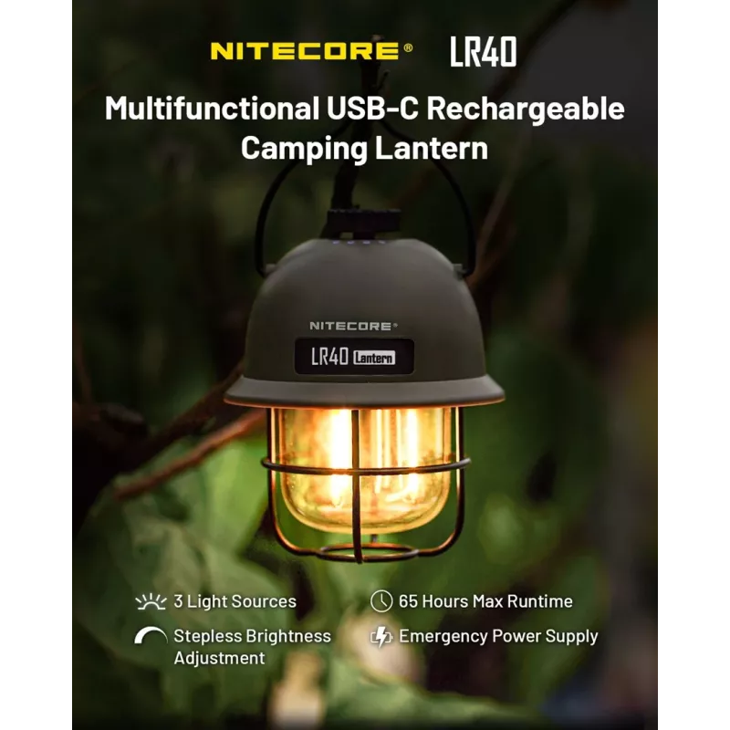 USB-betriebene Camping-Laterne Nitecore LR40 100 lm Olive