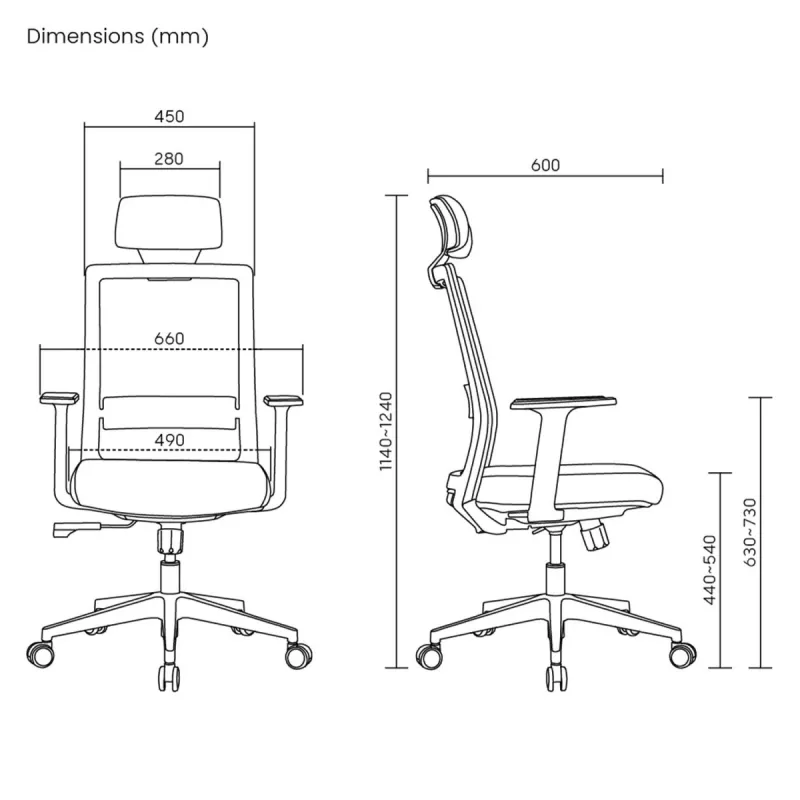 Ergo Office ER-425 Ergonomischer High-Back-Bürostuhl, max. 150 kg, drehbar, verstellbare Stützen
