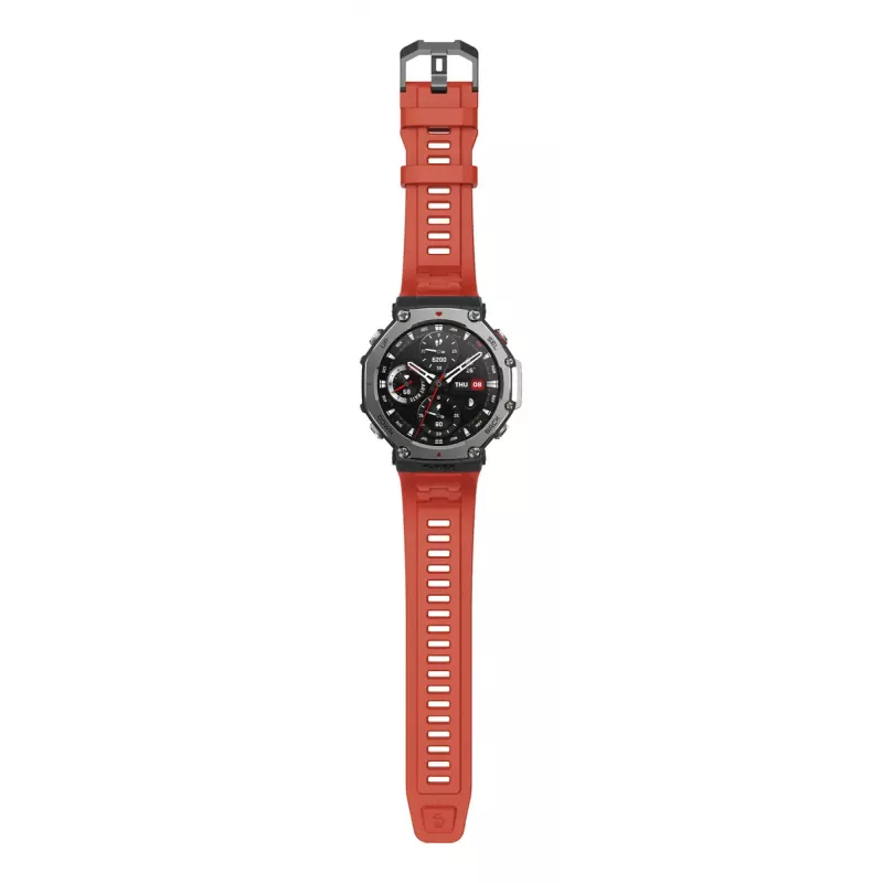 Smartwatch Amazfit T-Rex 3 Lava — 1,5-Zoll-AMOLED, 480×480, GPS, 700 mAh, 32 GB, Edelstahlgehäuse, Silikonarmband