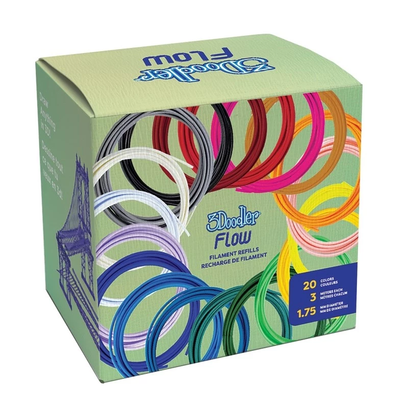 3Doodler Filament FLOW 20 PLA 20 Farben Nachfüllpackung Polymilchsäure (PLA) Schwarz, Blau, Dunkelgrün, Dunkelpink, Gold, Grün, Lila, Marineblau, Orange, Pink, Transparent, Weiß, Gelb